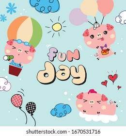 cute pig cartoon illustration vector