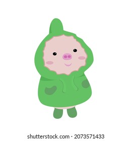 cute pig cartoon isolated on white background Vector illustration, cute pig wear raincoat.