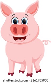 Cute Pig cartoon, isolated on white background