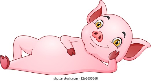 Cute Pig cartoon laying on the floor