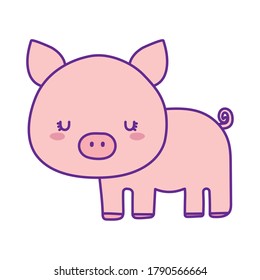 Cute pig cartoon line and fill style icon design, Animal zoo life nature and character theme Vector illustration