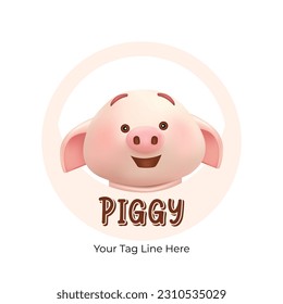 cute pig cartoon for logo concept and web design. smiling pig face emoticon. 3d vector illustration