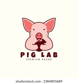 cute pig cartoon logo with laboratory  vector icon symbol illustration design animals