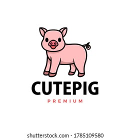 cute pig cartoon logo vector icon illustration