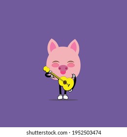 cute pig cartoon mascot vector