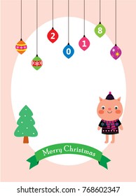 cute pig cartoon merry christmas greeting card vector