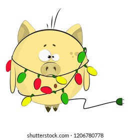 Cute pig cartoon. New year pig. 