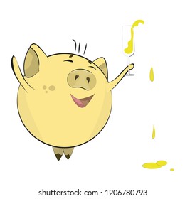 Cute pig cartoon. New year pig. 