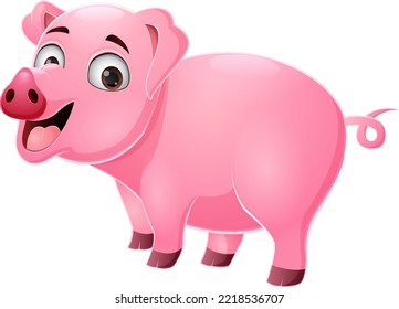 Cute pig cartoon on white background