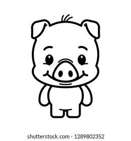 Cute pig cartoon. Piglet character illustration. Piggy line icon