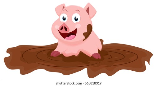 Cute pig cartoon play with mud