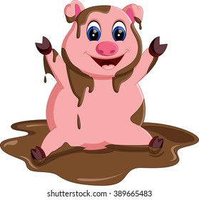 Cute pig cartoon posing