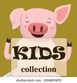 Cute pig cartoon posing vector illustration poster