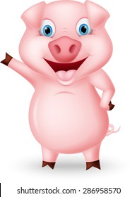 Cute pig cartoon presenting 