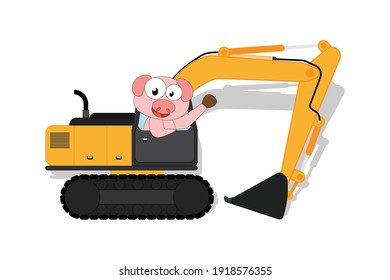 cute pig cartoon ride excavator