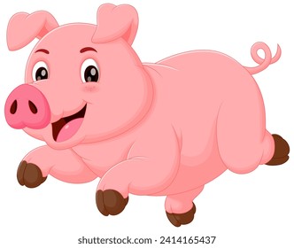 Cute Pig Cartoon Running Vector Illustration. Animal Nature Icon Concept Isolated Premium Vector