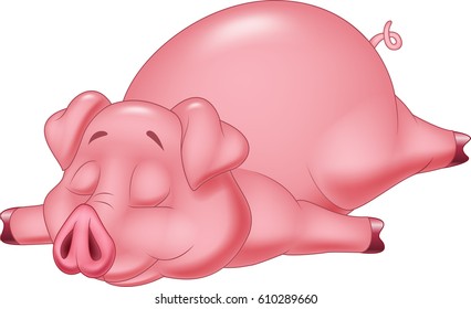 Cute pig cartoon sleeping