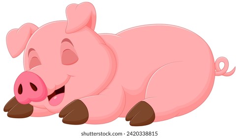 Cute Pig Cartoon Sleeping Vector Illustration. Animal Nature Icon Concept Isolated Premium Vector