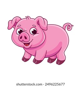 Cute pig in cartoon style. Little piglet standing. Vector character on white background.