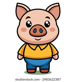 Cute Pig Cartoon Vector Icon Illustration.