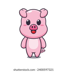 Cute pig cartoon vector illustration. 
Vector cartoon Illustration suitable for poster, brochure, web, mascot, sticker, logo and icon.