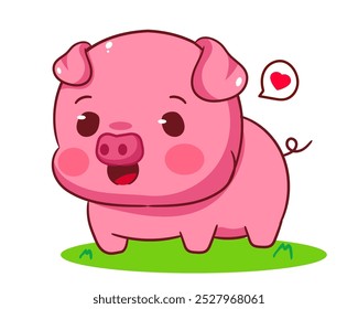 Cute Pig Cartoon Vektorgrafik. Kawaii Adorable Animal Concept Design. Einzeln auf weißem Hintergrund.