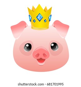 Cute pig cartoon vector illustration, pig in the golden crown