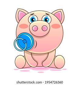 Cute pig cartoon Vector Sign for print, in comics, Fashion, pop art