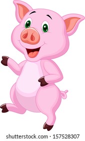 Cute pig cartoon waving