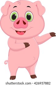cute pig cartoon waving