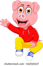 cute pig cartoon waving