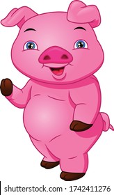 cute pig cartoon waving on a white background