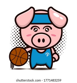 cute pig character with basketball costume