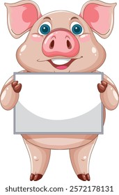 Cute pig character with a blank sign