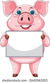 Cute pig character with a blank sign