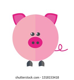 Cute pig character comic cartoon flat design vector illustration, simple pinky pig horoscope or chinese shio zodiac, piglet logo and icon