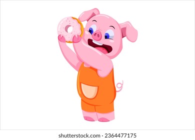 Cute Pig Character Design Illustration