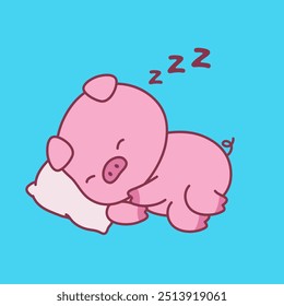 Cute pig character design illustration sleeping