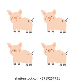 Cute pig character emotions set in soft pastel style