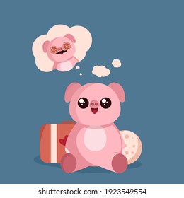Cute pig character going to vacation vector illustration 