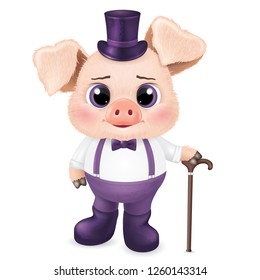 Cute pig character. Happy new year invitation card. Vector Illustration EPS10.