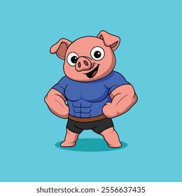 cute pig character healty gym bodybuilder