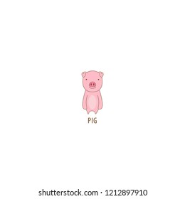 Cute pig character icon, vector illustration