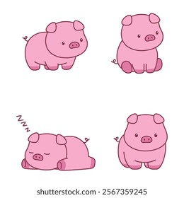 Cute Pig Character Illustration Cute Adorable