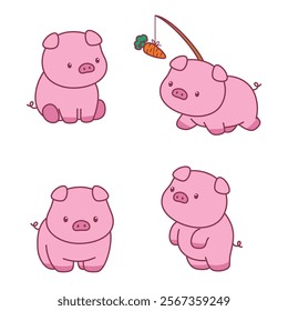 Cute Pig Character Illustration Cute Adorable