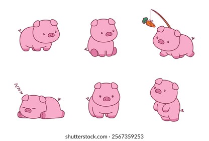 Cute Pig Character Illustration Cute Adorable