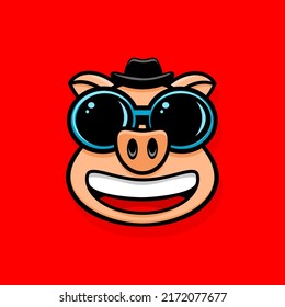 cute pig character illustration vector