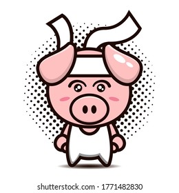 cute pig character with karate costume