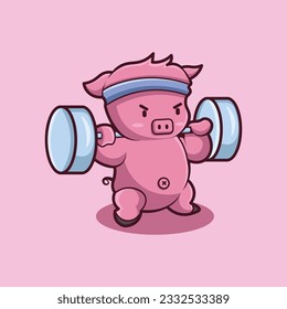 cute pig character lifting weights