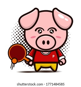 cute pig character with ping-pong costume